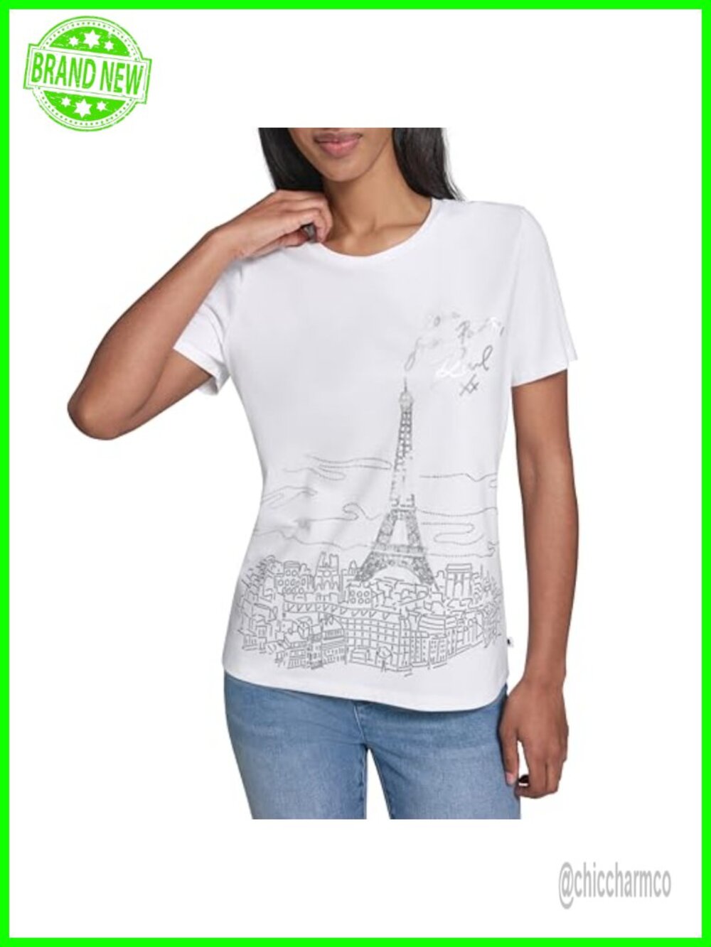 Karl Lagerfeld Logo Paris City Theme Whimsical T-Shirt Relaxed Fit Crew Neck